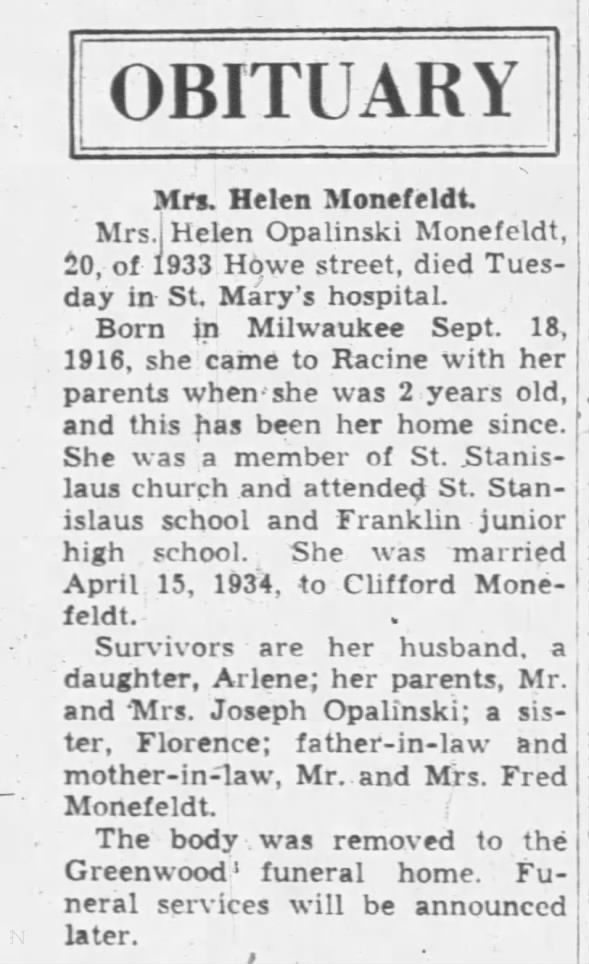 Helen Monefeldt Obituary